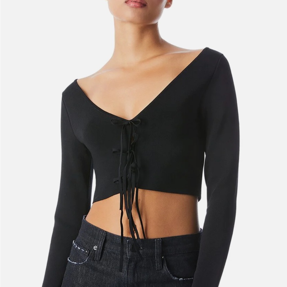 Alice and Olivia V neck crop long sleeve XS with front ties NWT